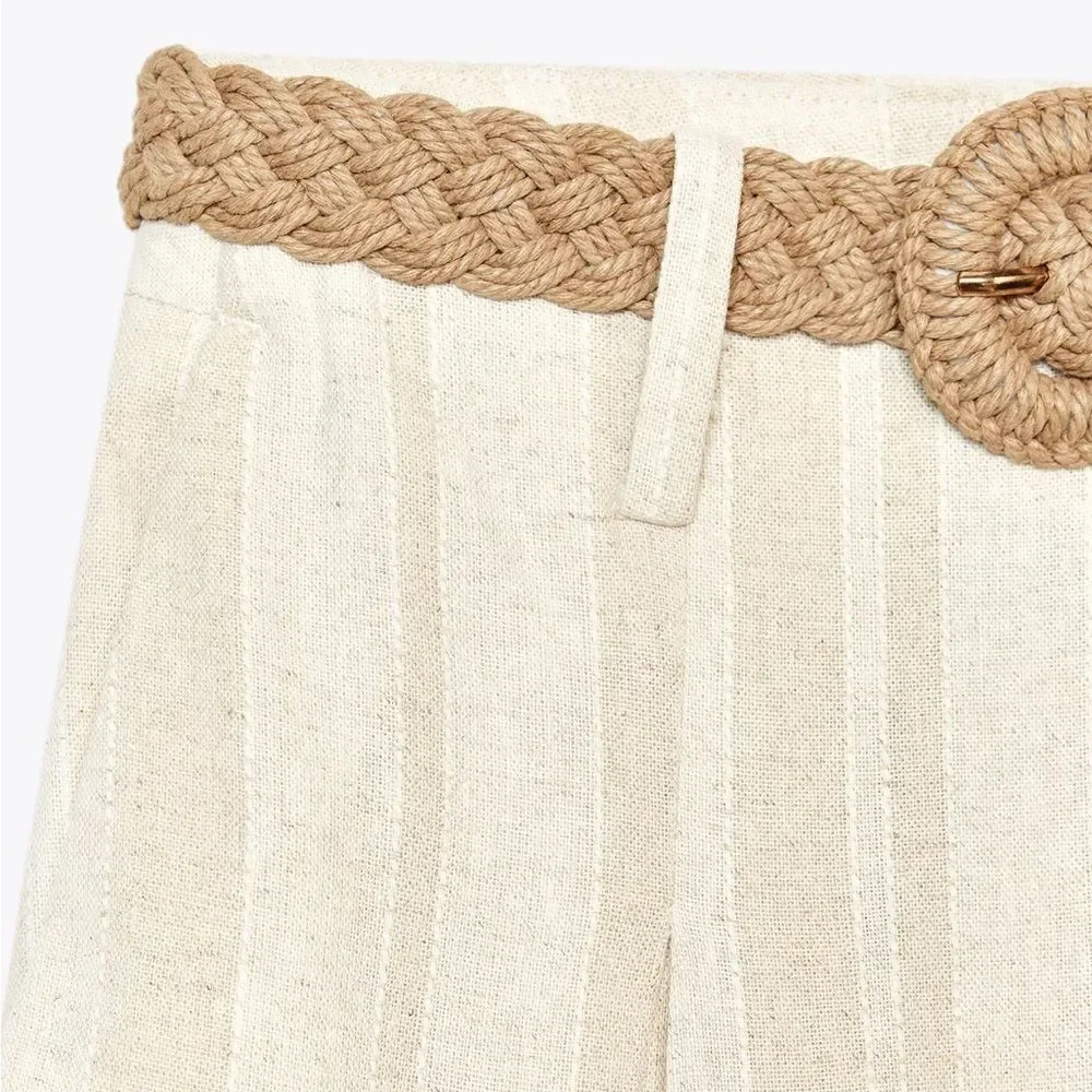 ZARA STRIPED WIDE LEG PANTS WITH BELT